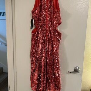 Red Sequin Halter Dress